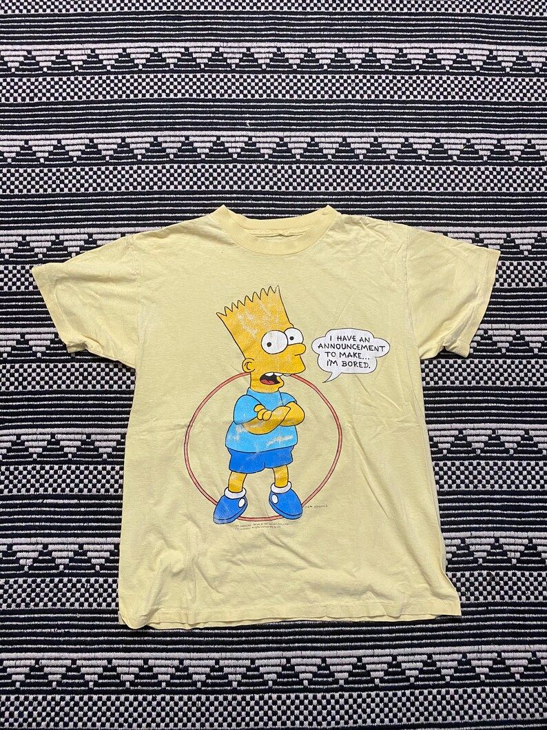 Vintage 90S Bart Simpson Mens Yellow Graphic Shirt