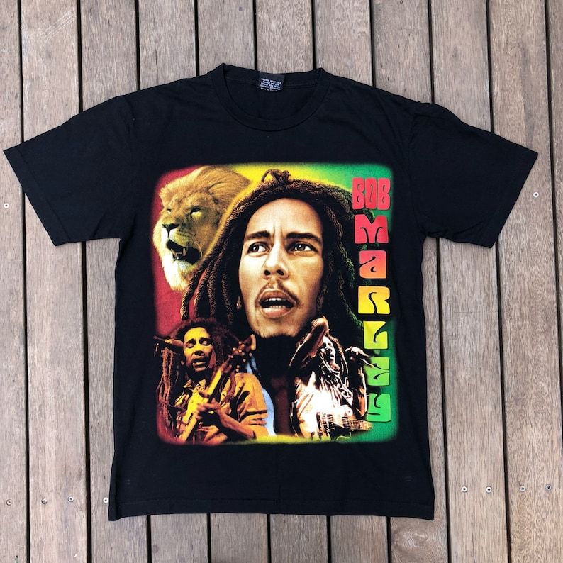 Vintage 90S Bob Marley Rap Style Unisex Medium T Shirt Retro Rasta Reggae Bob Marley Streetwear Lion Head Summer Festival Rare Hipster Tee