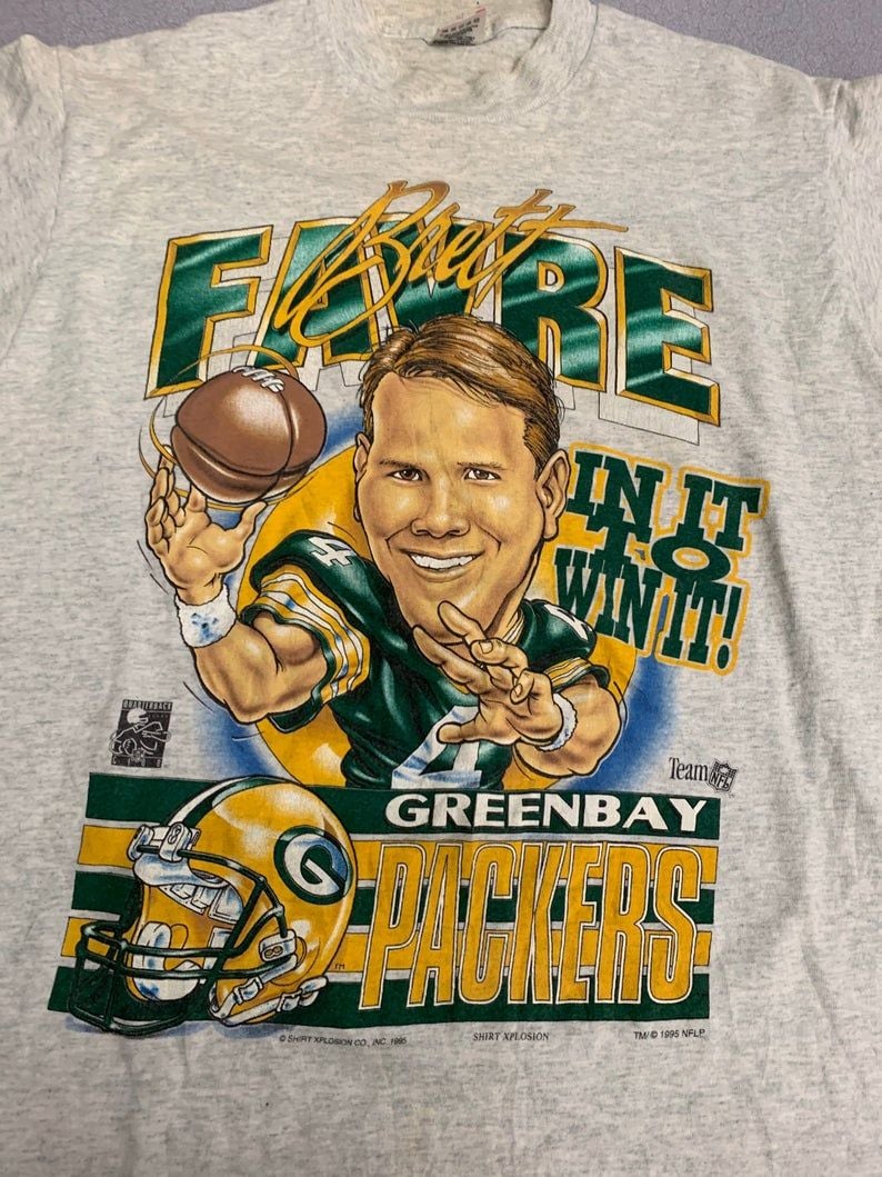 Vintage 90S Brett Favre Caricature Big Head Greenbay Packers Shirt