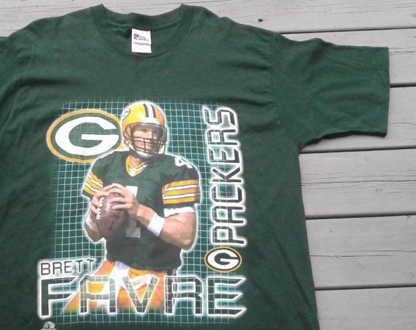 Vintage 90'S Brett Favre Green Bay Packers T-Shirt Made In Usa By Pro Player
