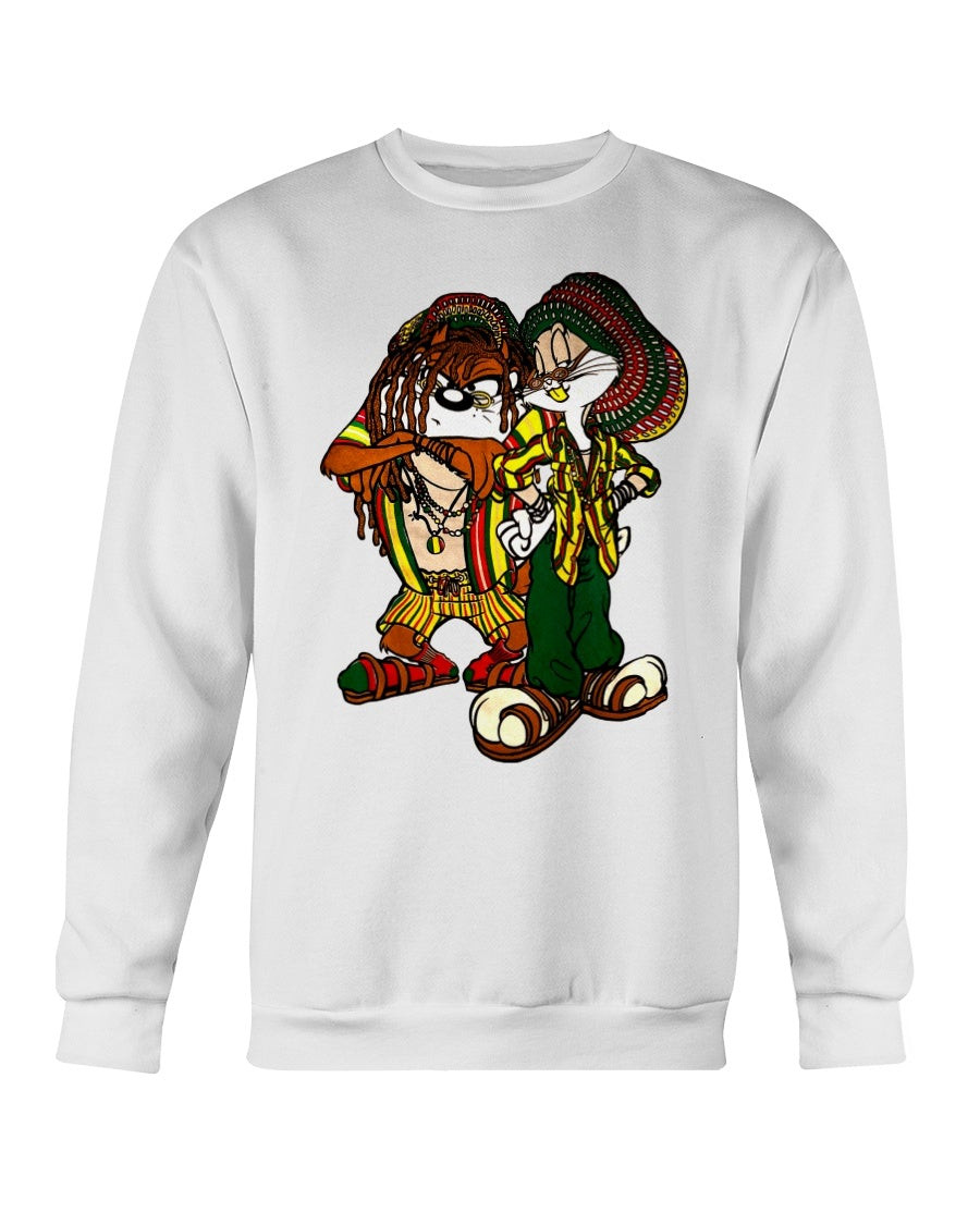 Vintage 90S Bugs Bunny And Taz Devil Reggae Rasta Sweatshirt 211115