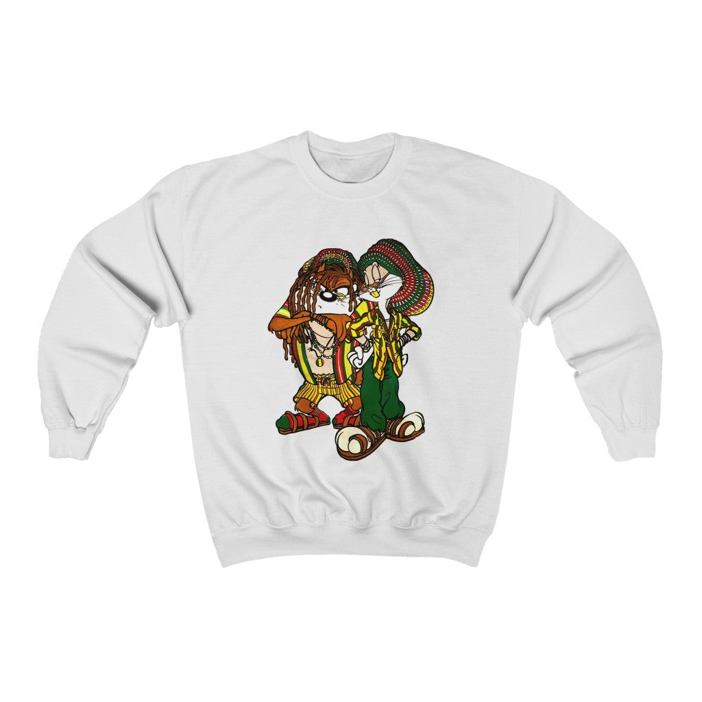 Vintage 90S Bugs Bunny And Taz Devil Reggae Rasta Sweatshirt 211128