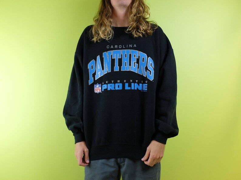 Vintage 90S Carolina Panthers Nfl Football Pullover Sweatshirt 90S Blue Black Pro Line Crewneck Sweatshirt