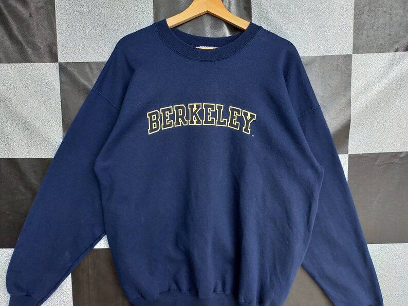 Vintage 90S Champion Berkeley Crewneck Sweatshirt Big Print Pullover Sweatshirt Dark Blue Colour L Size Rare Item