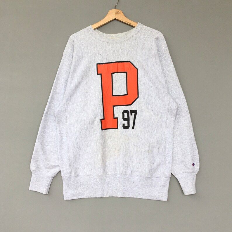 Vintage 90S Champion Reverse Weave P97 Sweatshirt Pullover Jumper Print Out Logo Sweatshirt
