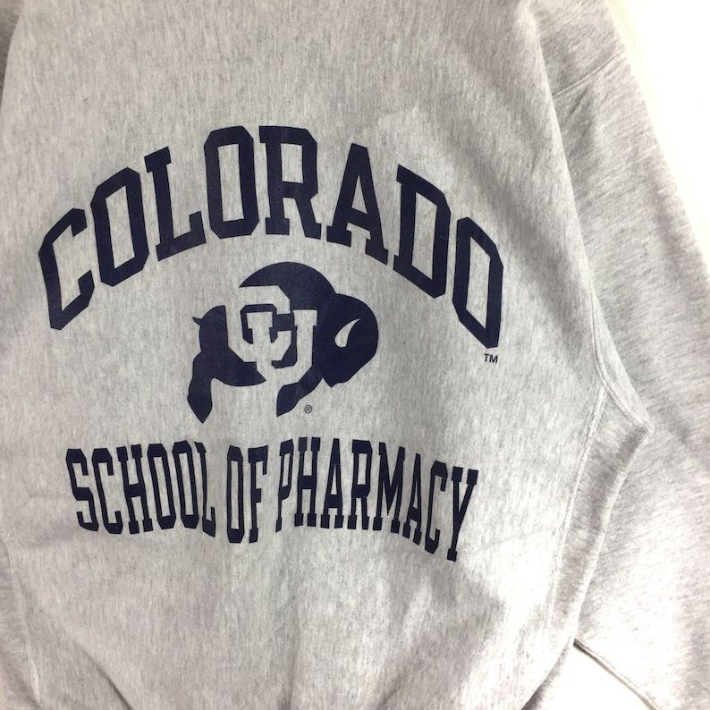Vintage 90S Champion Reverse Weave Printed Big Logo Colorado School Of Pharmacy Memorabilia Alumni School Clothing