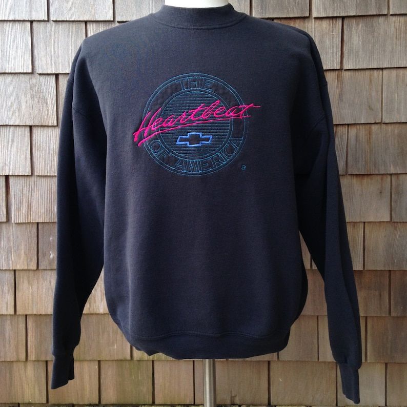 Vintage 90S Chevy Chevrolet Sweatshirt Mediumlarge Heartbeat Of America Embroidered