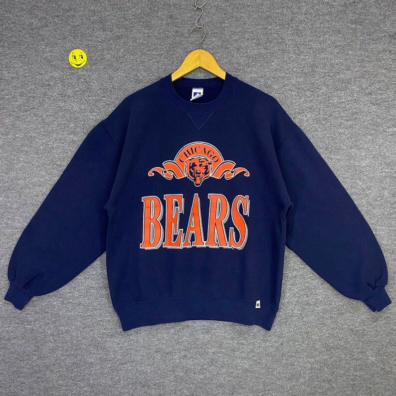 Vintage 90S Chicago Bears Sweatshirt Chicago Bears Crewneck Chicago Bears Sweater Sportswear Nfl Chicago Bears Print Logo Blue Edium