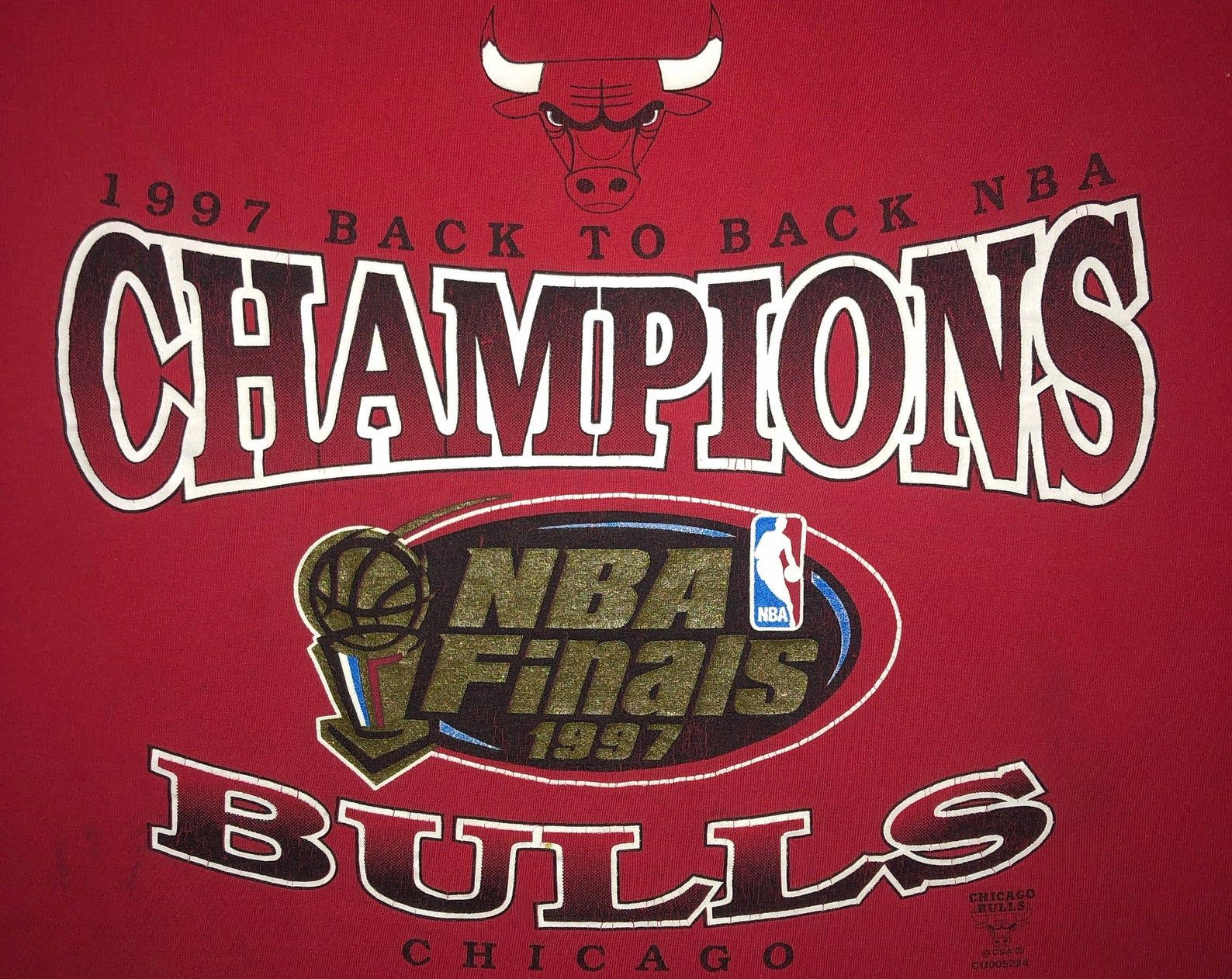 Vintage 90S Chicago Bulls Burnout T Shirt 1997 Nba Champions Michael Jordan The Last Dance