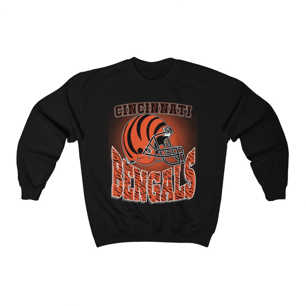 Vintage 90S Cincinnati Bengals Big Helmet Print Black Sweatshirt 211110