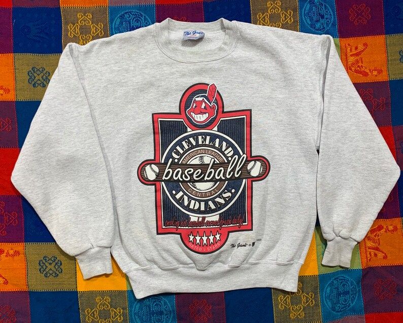 Vintage 90S Cleveland Indians Crewneck Sweatshirt By The Game Arge Made In Usa