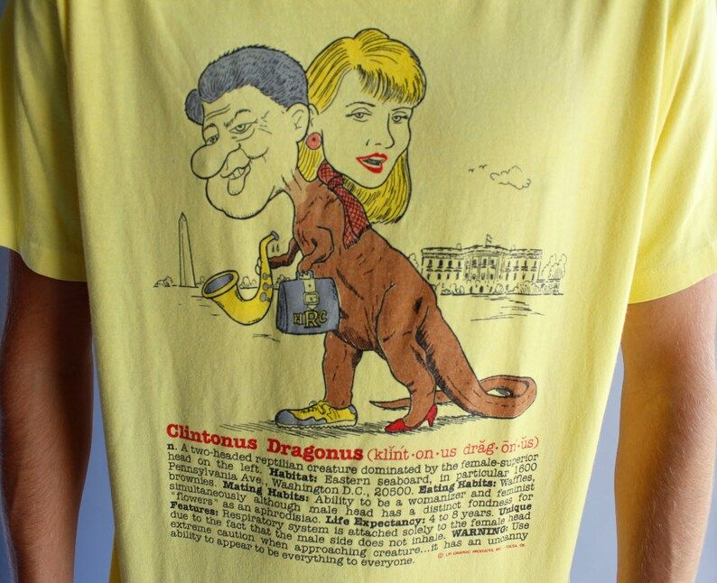 Vintage 90S Clintonus Dragonus Bill Clinton President T Shirt Made In Usa