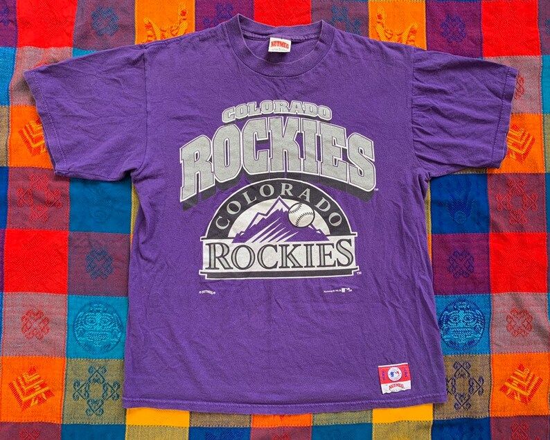 Vintage 90S Colorado Rockies Baseball Tee On Nutmeg Mills Arge