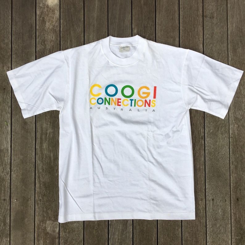 Vintage 90S Coogi Box Logo Spell Out White Unisex Small Oversized T Shirt Made In Australia Retro Hip Hop Coogi Streetwear Summer T Shirt