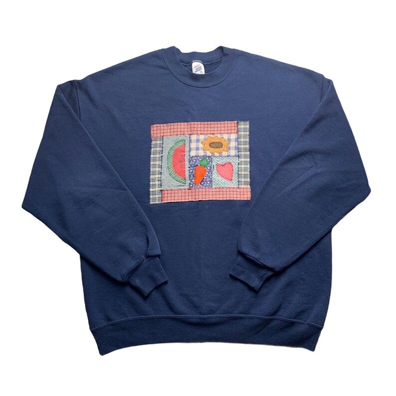 Vintage 90S Crewneck Sweatshirt Picnic Patch Blue Jerzees Adult Xl