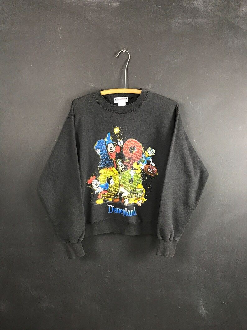 Vintage 90S Cropped Disneyland Sweatshirt Big Logo Crewneck Mickey Mouse Pullover