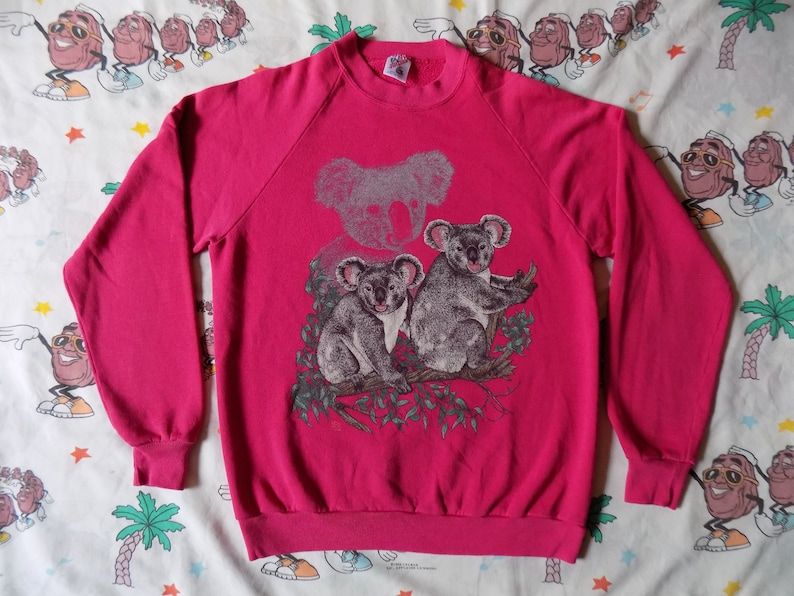 Vintage 90S Cute Koalas Animal Print Pullover Sweatshirt Edium 1992 By Jerzees