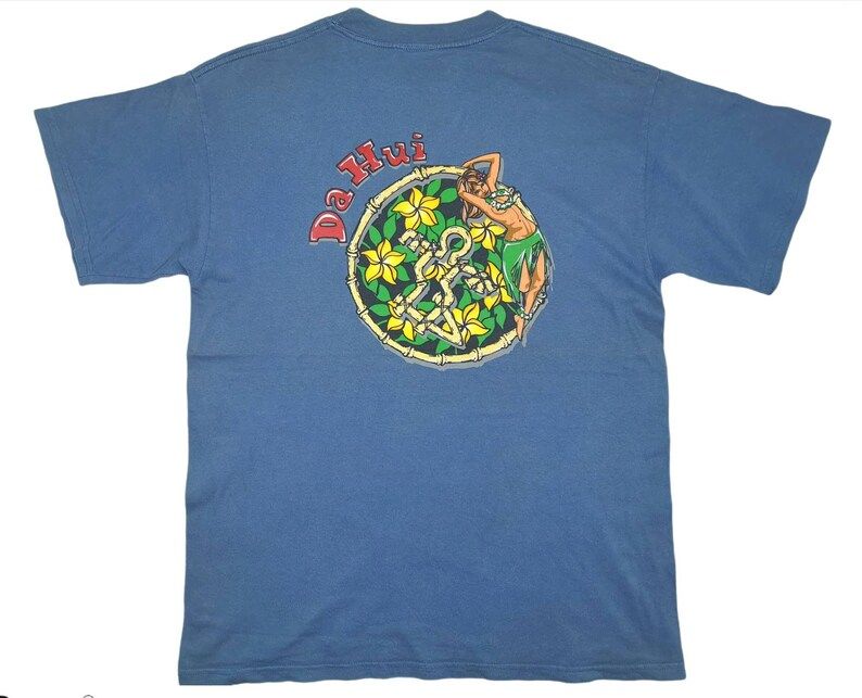 Vintage 90S Da Hui Hawaii Floral Hula Girl Big Logo T Shirt