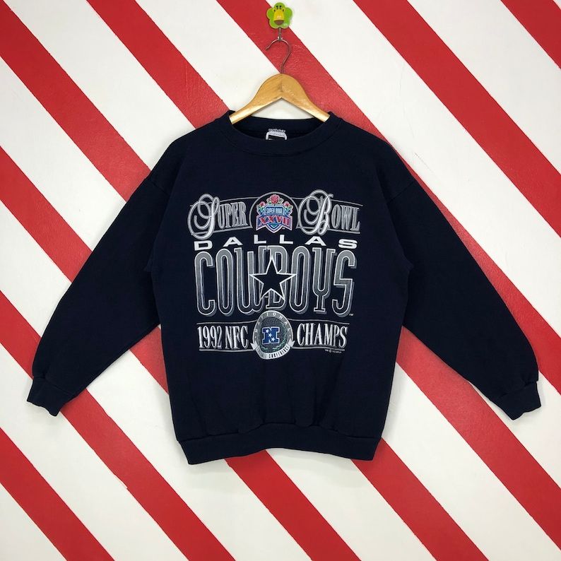 Vintage 90S Dallas Cowboys Sweatshirt Dallas Cowboys Crewneck Cowboys Sweater Pullover Sportswear Nfl Cowboys Print Logo Blue Edium