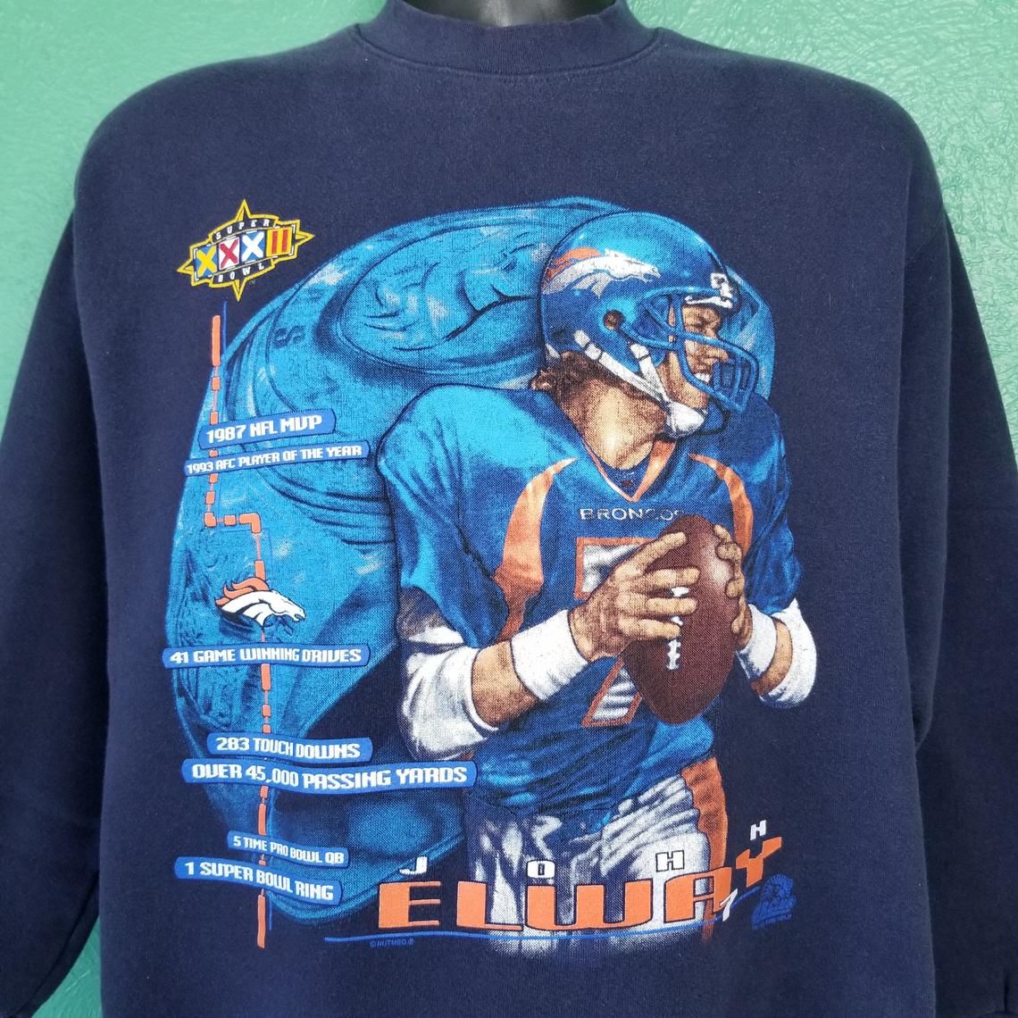 Vintage 90s Denver Broncos John Elway Super Bowl XXXII 1998 Champs Shirt