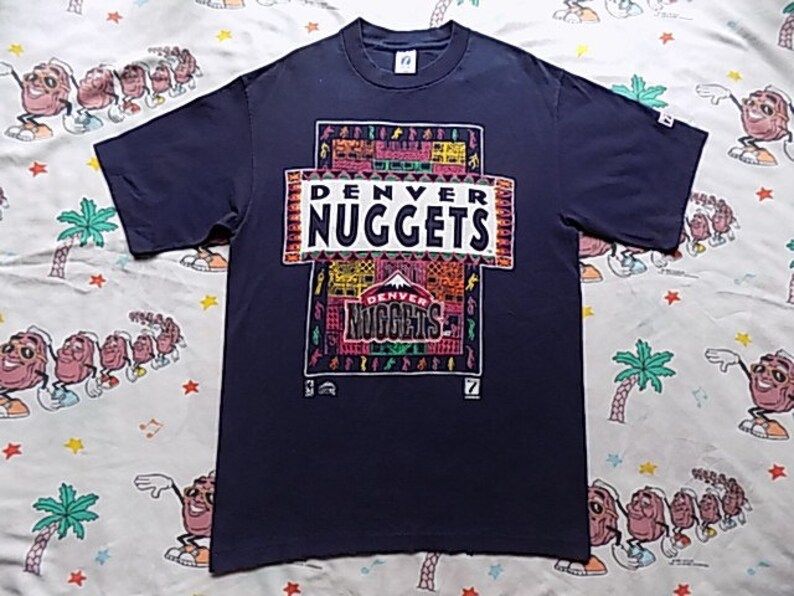 Vintage 90S Denver Nuggets T Shirt Arge By Logo 7 Dead Stock Nos