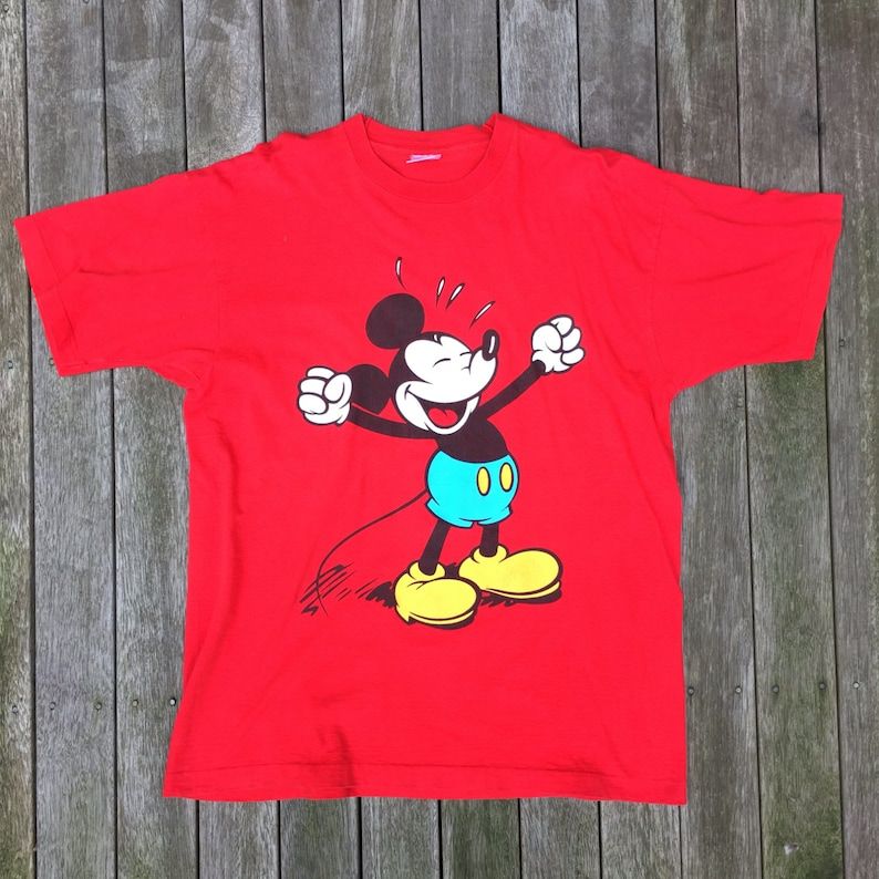 Vintage 90S Disney Mickey Mouse Big Mickey Red One Size Oversized Slouchy Disney Hipster T Shirt Retro Graphic Print Top Disney Normcore