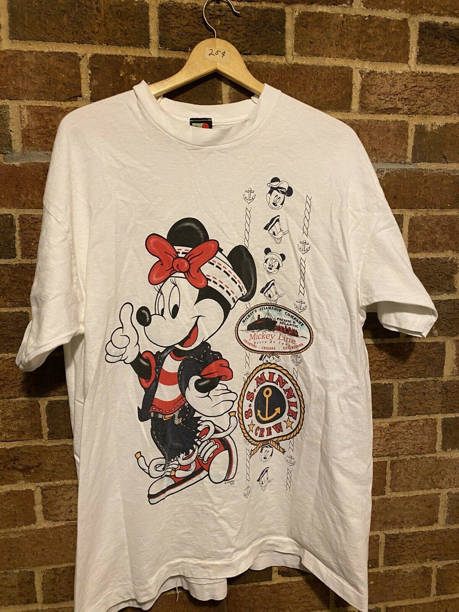 Vintage 90S Disney Minnie Mouse Ss Minnie Crew Mickey Crew Captain T-Shirt 2