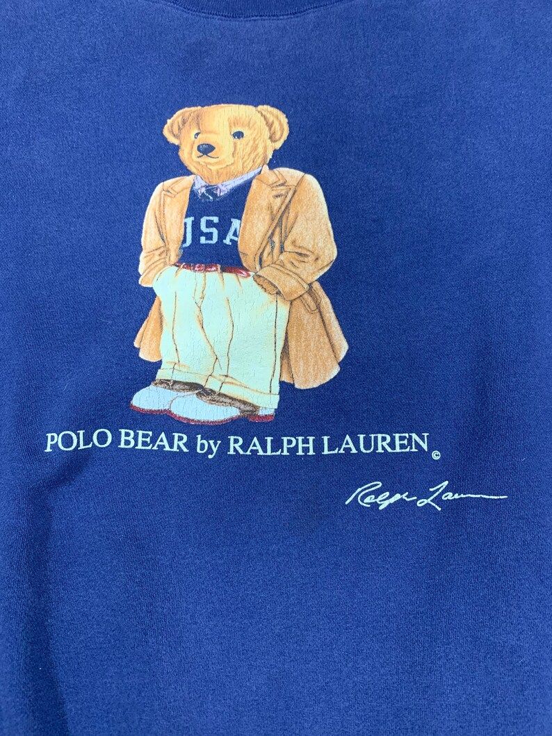 Vintage 90S Distressed Polo Bear Ralph Lauren Crewneck Sweatshirt Arge