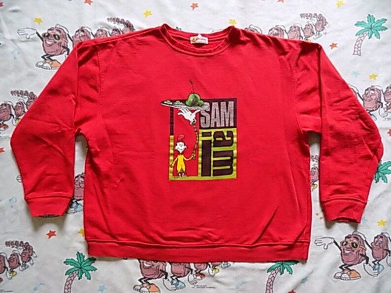 Vintage 90S Dr Seuss Sam I Am Pullover Sweatshirt L 1996 Oversized Childrens Book