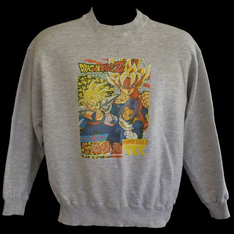 Vintage 90S Dragonball Z Sweatshirt 1990S Cartoon Crewneck Jumper Grunge Destroyed Edium To Large
