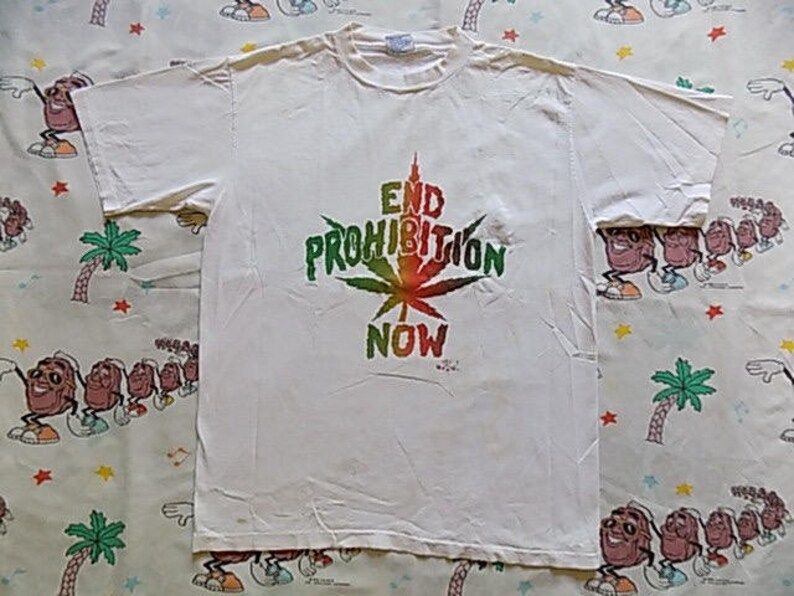 Vintage 90S End Prohibition Now T Shirt By All Sport Weed Pot Leaf Stoner Rasta Colored Legalize