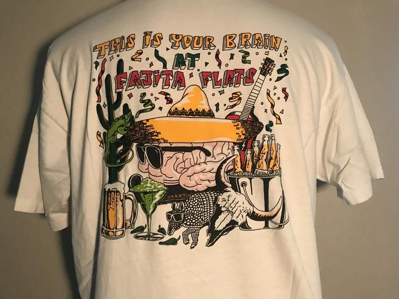 Vintage 90'S Fajita Flats Funny Humor Cartoon Party Brain Sombrero Shirt