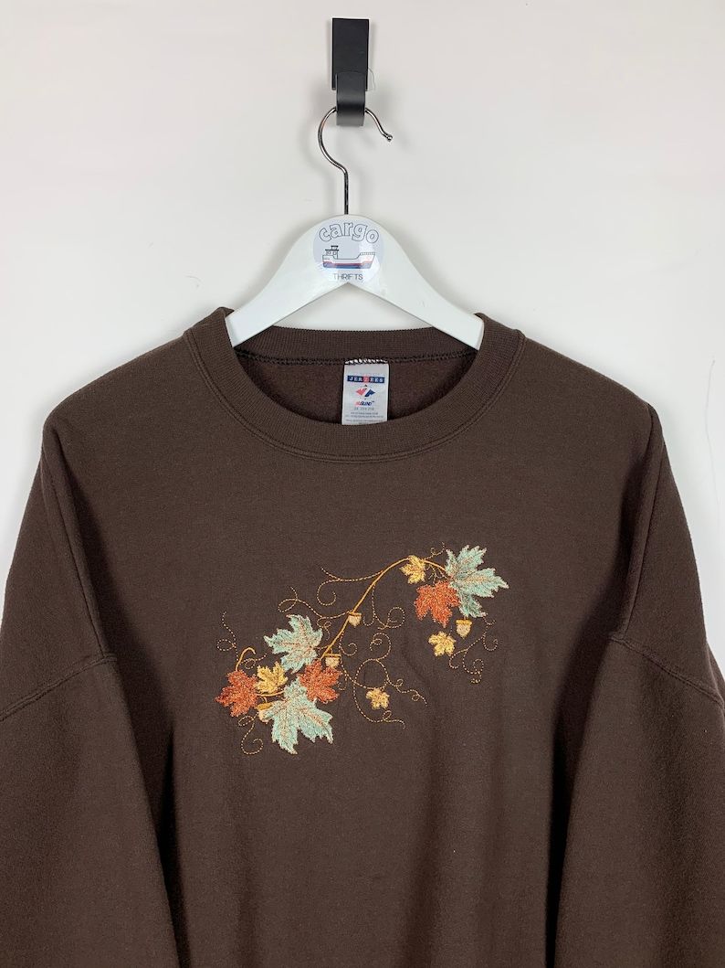 Vintage 90S Fall Autumn Leaves Brown Women Crewneck Sweatshirt