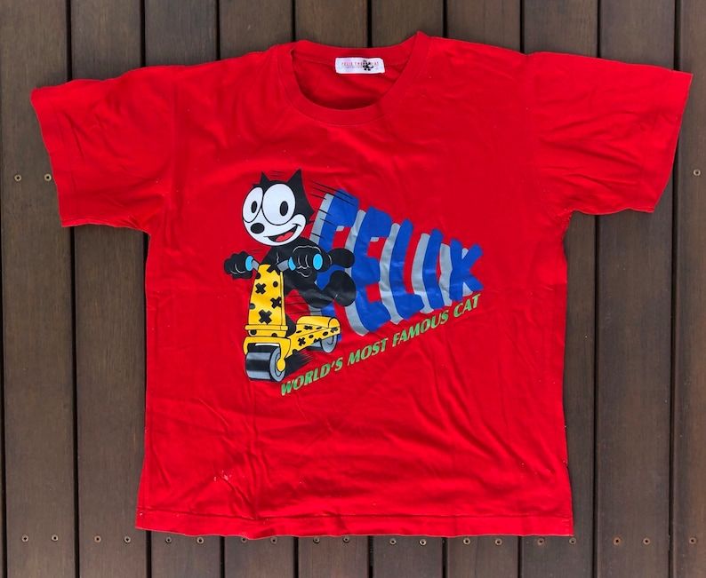 Vintage 90S Felix The Cat Unisex Red Medium Cartoon T Shirt Retro Hipster Felix The Famous Cat Festival Fashion Cartoon Graphic Cool Tee