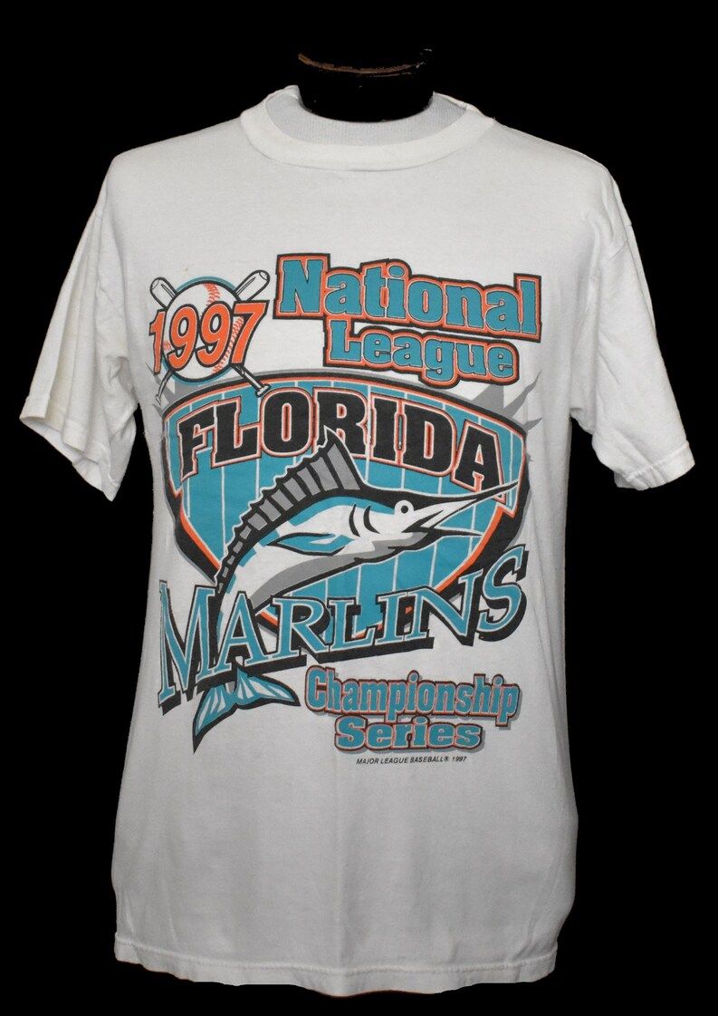 Vintage 90S Florida Marlins T Shirt 1990S Throwback Distressed Mlb National League Tee Size Small To Medium