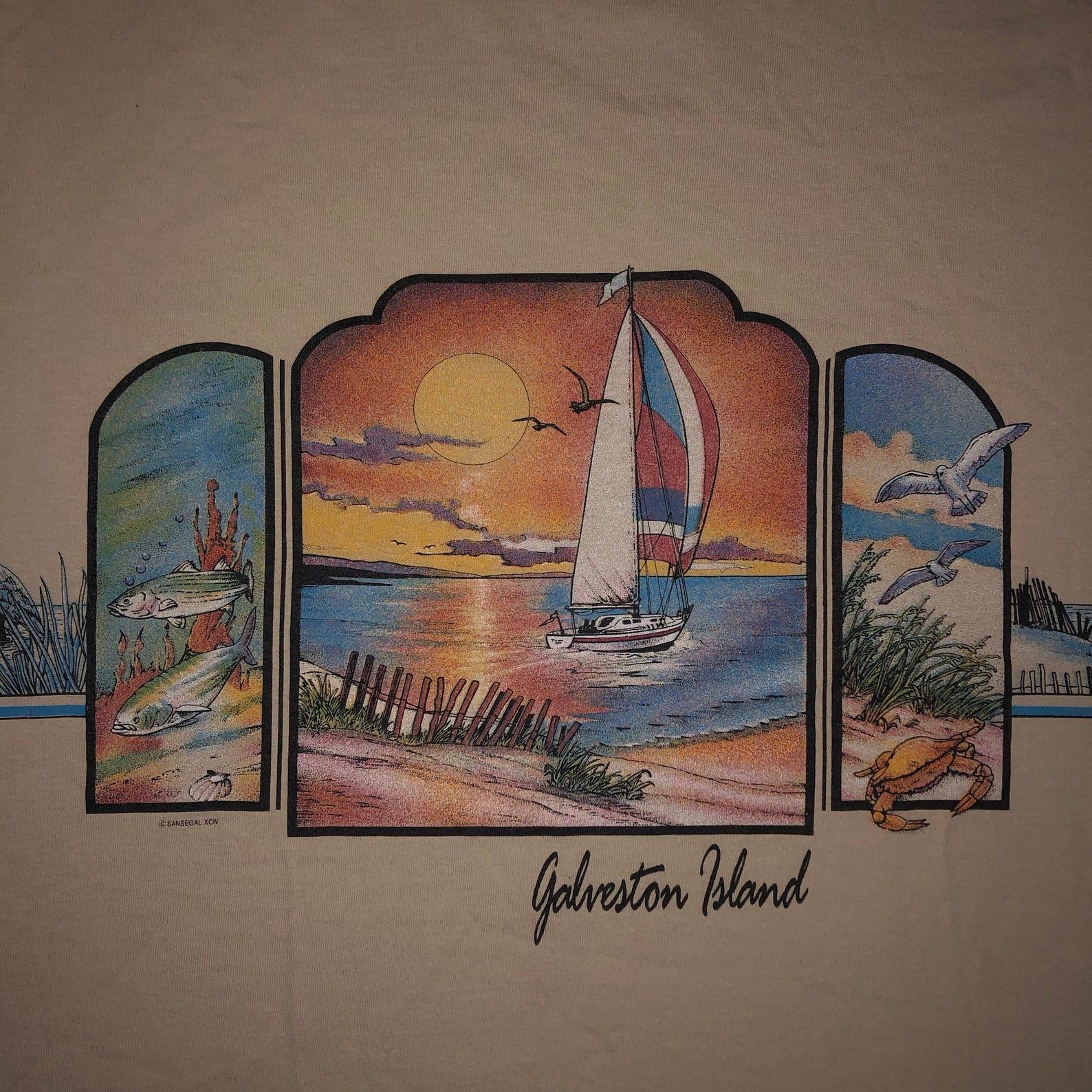 Vintage 90S Galveston Island Tourist T Shirt Texas - 1990S Beach Sailboat Retro Tee