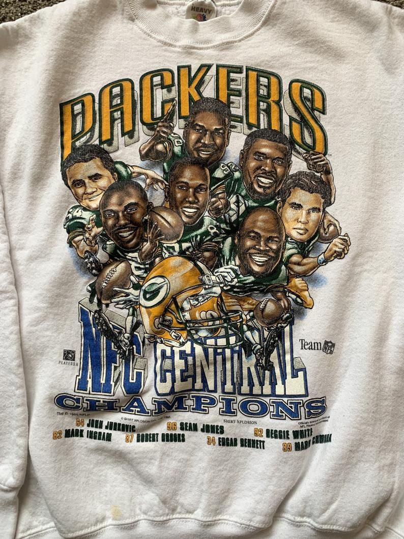 Vintage 90S Green Bay Packers 1995 Caricature Graphic Shirt