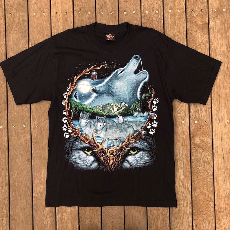 Vintage 90S Grunge Wolf Wolfpack Festival Fashion