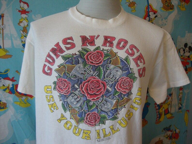 Vintage 90S Guns N Roses 1991 Use Your Illusion White Band Tee Concert Tour T Shirt
