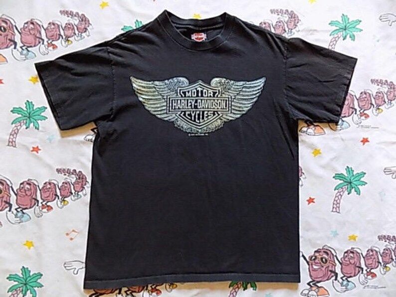 Vintage 90S Harley Davidson Iridescent Logo T Shirt Arge 1990 Holoubek Biker Motorcycle