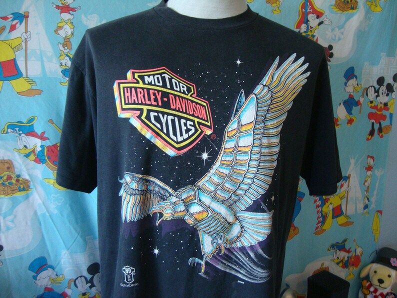 Vintage 90S Harley Davidson Motorcycle Eagle Biker Fun Wear 50 50 T Shirt