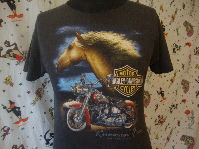 Vintage 90S Harley Davidson Motorcycle Runnin Free 3D Emblem Biker T Shirt