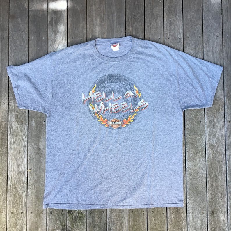 Vintage 90S Harley Davidson Motorcycles Oversized Unisex Hell On Wheels 2Xl Biker T Shirt Retro Harley Davidson Streetwear Grunge Festival