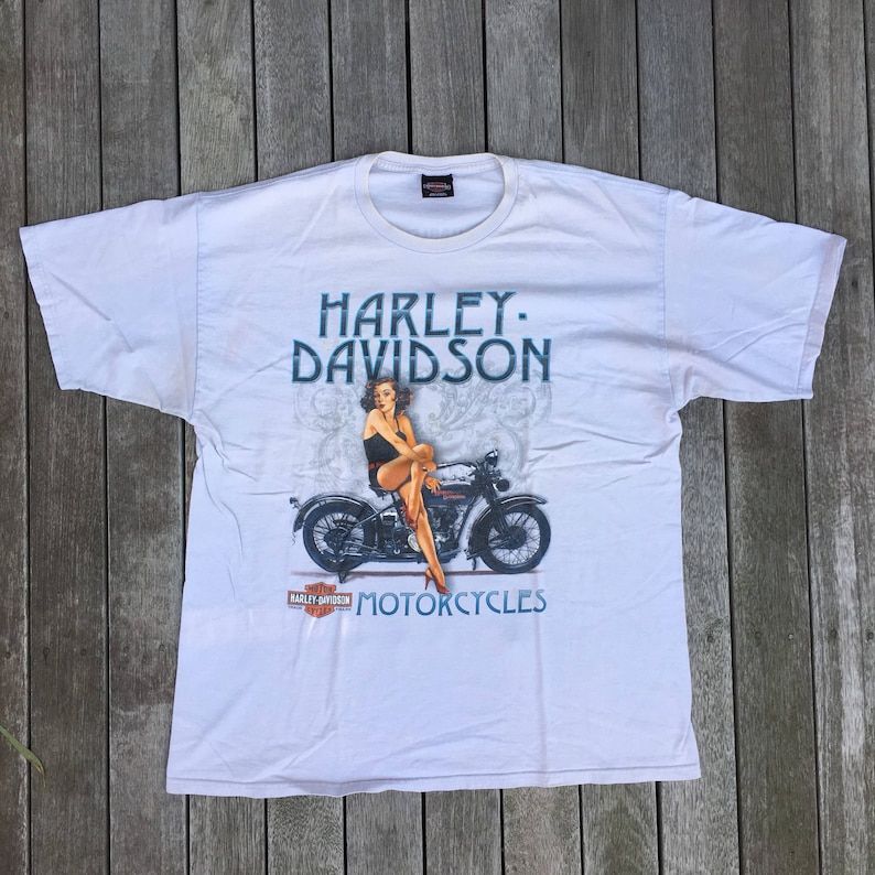 Vintage 90S Harley Davidson Motorcycles Unisex Oversized Xl Pin Up Girl Biker Nevada T Shirt Retro Harley Grunge Streetwear Summer Festival