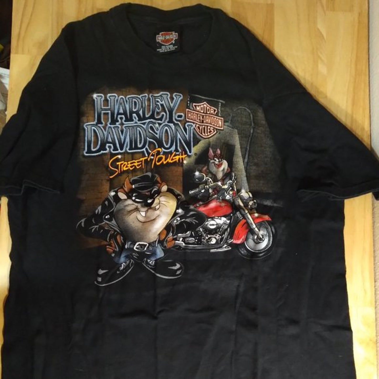 Vintage 90S Harley Davidson Street Tough Taz Looney Tunes T-Shirt