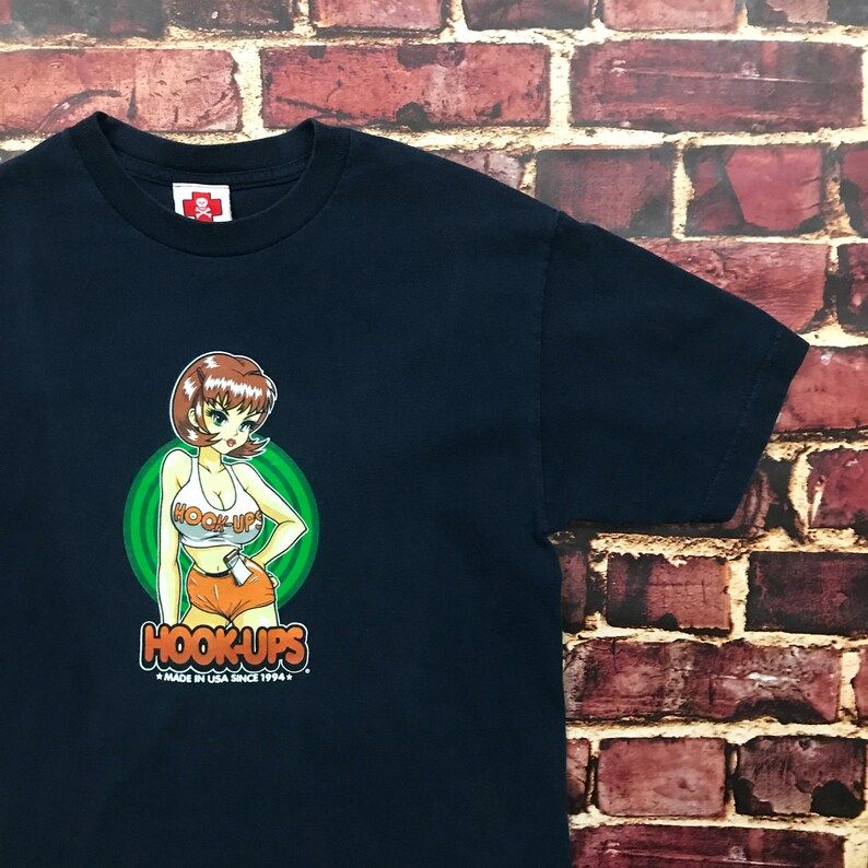 Vintage 90S Hook Ups Skateboards Anime Shirt Hook Ups Shirt Vintage Hook Ups Tee Mens Edium