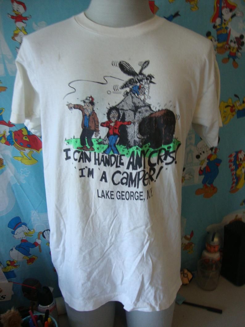 Vintage 90'S I Can Handle Any Crisis I'M A Camper Lake George New York Funny Camping Shirt