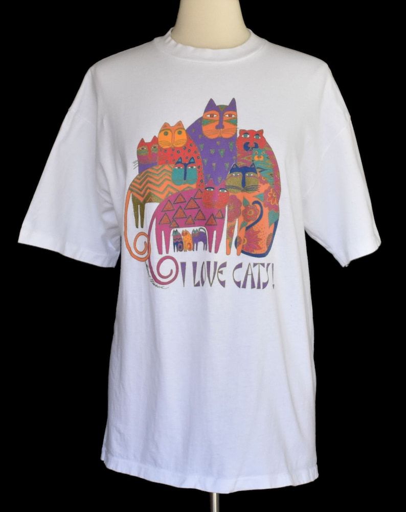 Vintage 90S I Love Cats T Shirt 1990S Laurel Burch Cat Tee Grandmacore Edium To Large