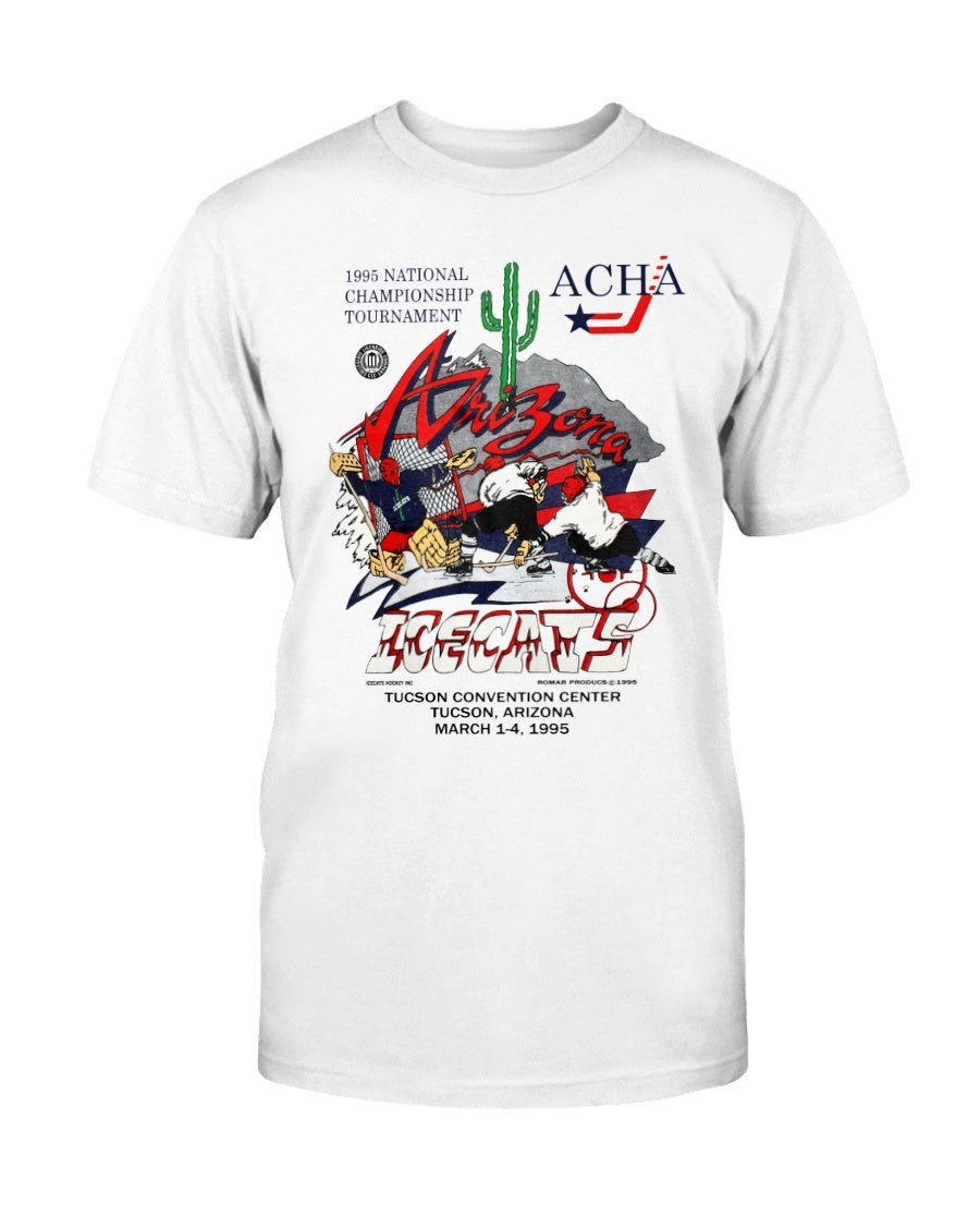 Vintage 90S Icecats University Of Arizona College Hockey 1995 Championship Tournament T Shirt 083021