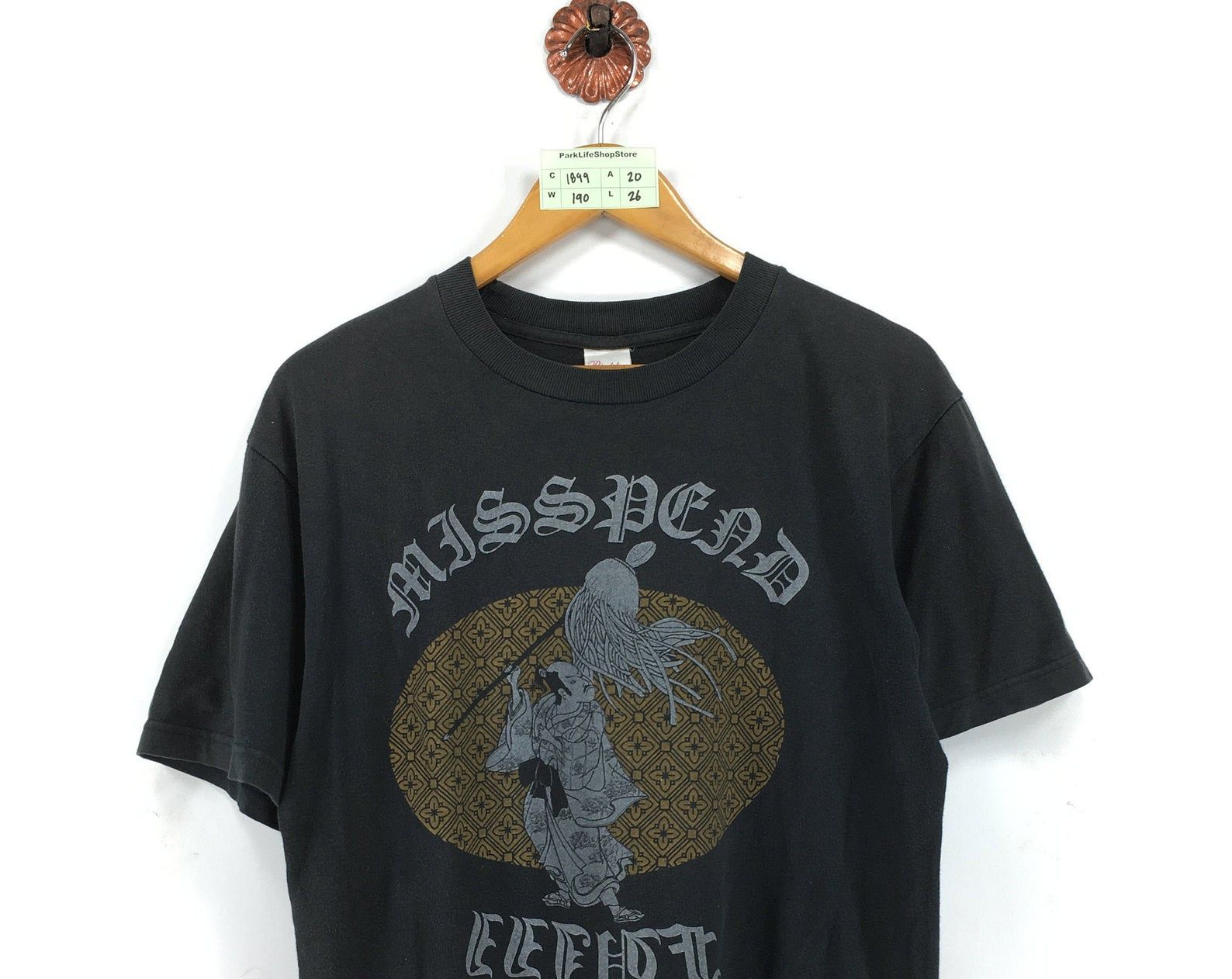 Vintage 90S Japanese Culture Pullover Tshirt Japanese Kimono Design Japanese Traditional Style Souvenir Black Tee M
